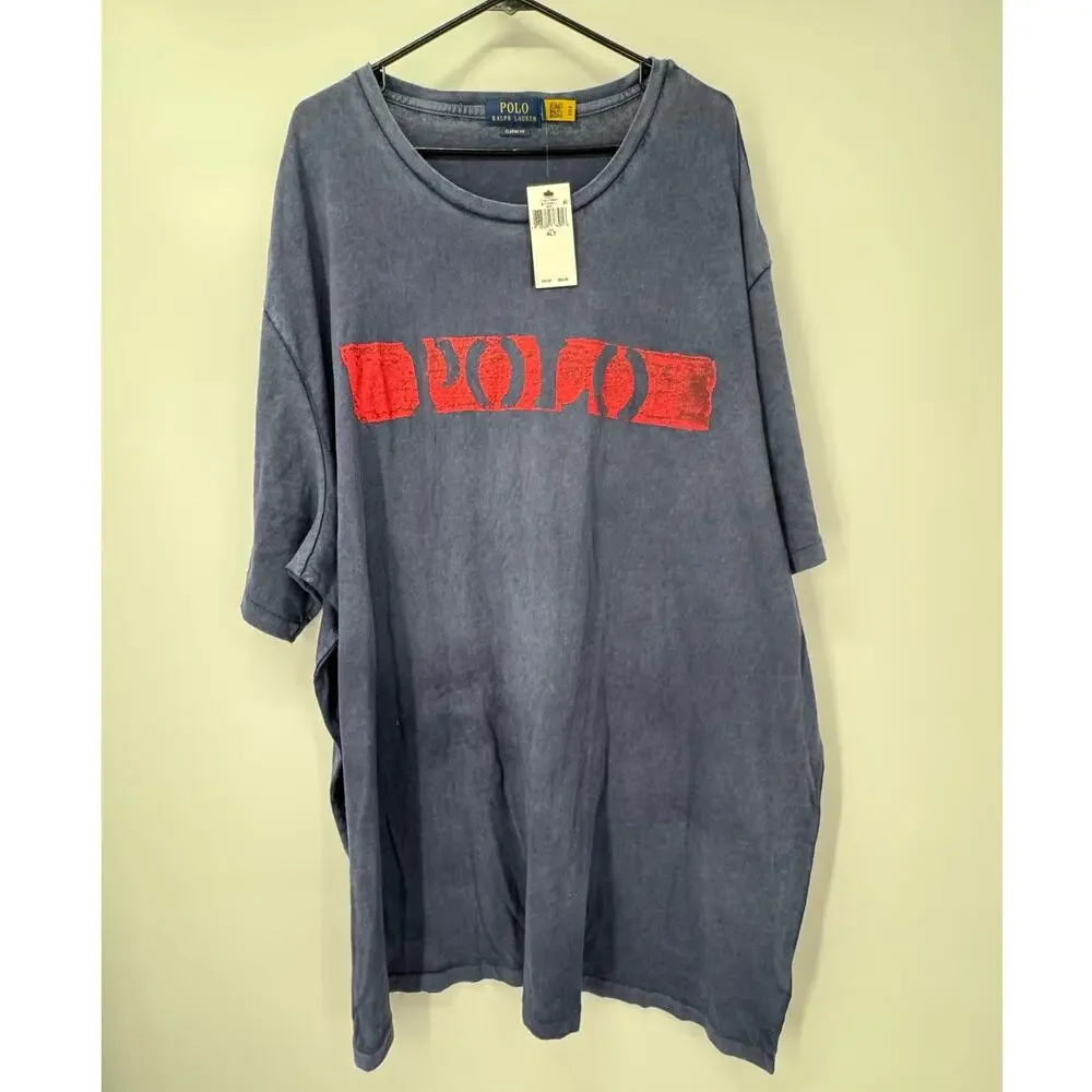 Polo Ralph Lauren Men 4XLT T-Shirt Blue Red Logo Graphic Tee‎ Classic Fit Cotton